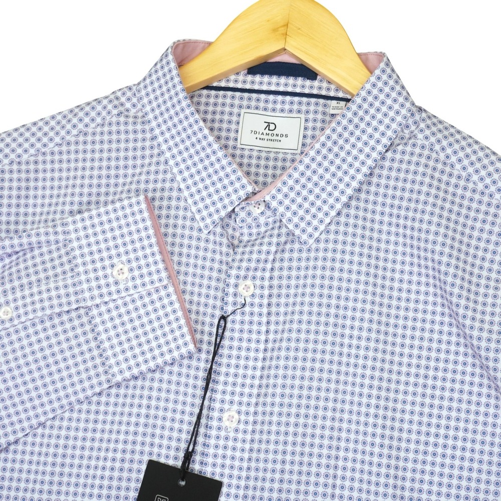 NEW 7 Diamonds Cyril Shirt Mens XL Rose Blue Medallion 4-Way Stretch Long Sleeve
